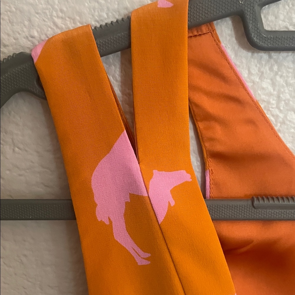 Charlotte Taylor 100% Silk Orange Dress with Pink Camel Print - Picture 15 of 17
